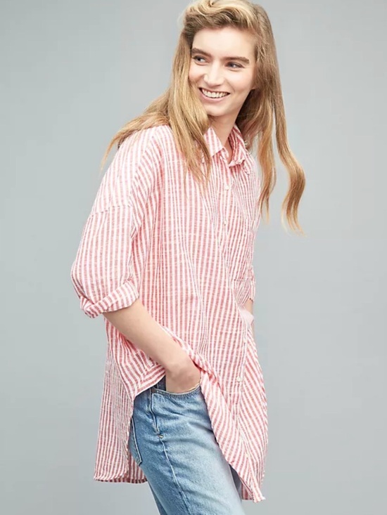 Anthropologie Tops - Anthropologie‎ Oversized Striped Long-Sleeve Blouse Size Large